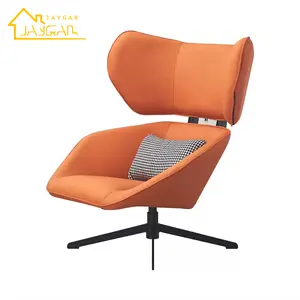 Meilleure chaise de salon italienne de luxe pour chambre à coucher, canapé à dossier haut, salon, fauteuil d'accent pivotant orange rembourré