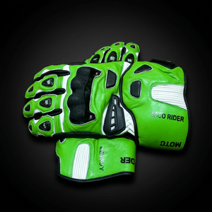 Guantes de Motociclismo de Cuero Verde de Alta Visibilidad con Protección Rígida en los Nudillos, Unisex, Dedos Completos - Product Image 3
