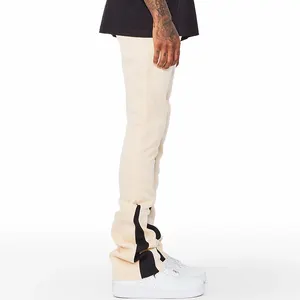नए फैशन के कस्टम फ्लेयर स्वेटपैंट ट्राउजर 100% कॉटन कलर ब्लॉक पैचवर्क पुरुषों के स्टैक्ड फ्लेयर पैंट