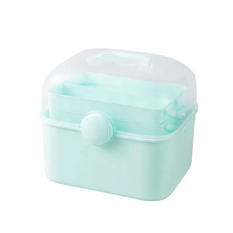 Lock Buckle Design Portable Three Layers Plastic Make Up Storage Organizer Art Supplies Storage Box