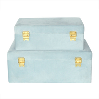 Valise de voyage rétro en velours bleu aqua Malle de rangement en velours lot de 2