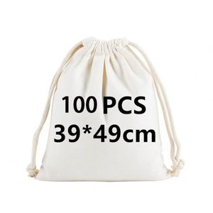 Sacs cadeaux en coton naturel avec cordon de serrage, logo personnalisé imprimé, pochettes de rangement unies avec texte personnalisé, vente en gros, 100 pièces/lot - Product Image 5