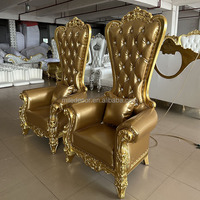 Chaise de mariage européenne à dossier haut en cuir, chaise de roi et de reine, chaises de trône dorées pour événements, banquets, hôtels, salons