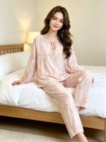Pyjama long de luxe pour femme en fibre de bambou, léger et respirant, haut à manches longues et pantalon à taille élastique, collection printemps/été