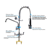 Robinet de lavage professionnel pour restaurant, à poser sur comptoir, en laiton chromé, avec douchette extractible, rotation à 360 degrés, robinet de pré-évier commercial