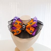 Collier en dentelle d'Halloween pour animaux de compagnie avec nœud papillon citrouille chauve-souris et clochette, collier réglable en ruban pour chats et chiens, accessoires de costume de fête