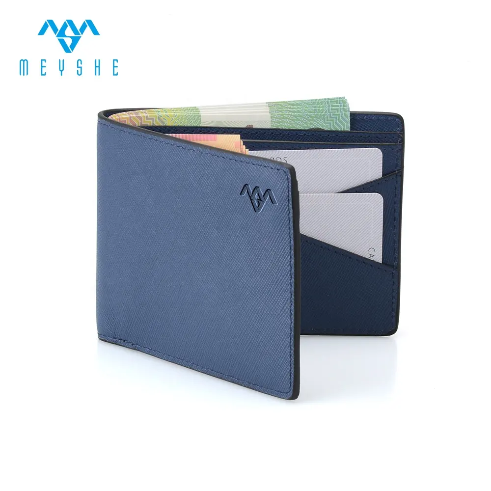 Factory custom Blue genuine leather luxury RFID men wallet