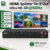 DQINFOS 1x8 Bölücü 1 Giriş 8 Çıkış 8 Portlu Video Dağıtıcı 4K60Hz 1080P 3D EDID HDCP 2.3 Konferans Salonu Sergisi için