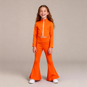 Setelan Olahraga Anak Perempuan 2 Potong dengan Logo Custom, Celana Flare dan Jaket Zip Penuh, untuk Gym, Aktivitas, dan Yoga - Product Image 3