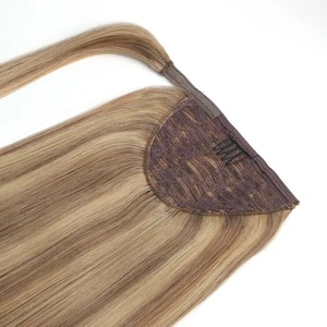 Vente en gros Extensions queue de cheval à clip sans couture qualité supérieure Extensions de cheveux humains queue de cheval cheveux Remy naturels - Product Image 5