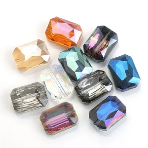 Wholesale 13*18mm Electroplating Octagon Beads Crystal Glass Rectangular Flat Bead For Pendant Bracelet Jewelry