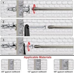 Vis d'ancrage <span class=keywords><strong>pour</strong></span> cloisons sèches auto-perceuses en zinc #8 Kit de vis d'ancrage <span class=keywords><strong>pour</strong></span> <span class=keywords><strong>mur</strong></span> <span class=keywords><strong>creux</strong></span> Fixations autotaraudeuses en métal <span class=keywords><strong>pour</strong></span> plaques de plâtre - Product Image 2