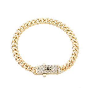 모나코 앵클릿 6mm 쿠바 체인 여성용 발찌 구리 소재 전기도금 14k 골드 남성용 발찌 길이를 사용자 정의 할 수 있습니다 - Product Image 3