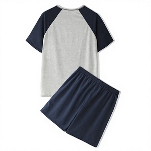Men's Gray Navy Color T-Shirt and Shorts <b>Set</b> Crew Neck Casual Summer Outfit Breathable <b>Knitted</b> Fabric Men Summer <b>Set</b> - Product Image 2