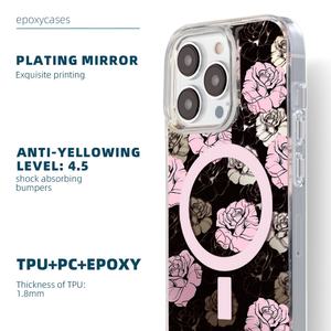 Coque de téléphone personnalisée en résine magnétique avec motif de rose 13, design de haute qualité pour iPhone 15 14 13 12 Pro Max - Product Image 4