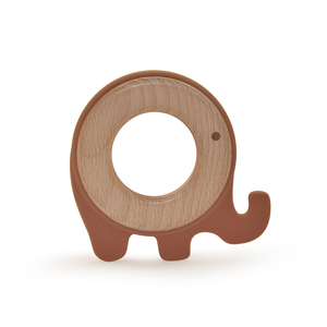 Mordedor de silicona con anillo de madera de haya <span class=keywords><strong>para</strong></span> bebé, juguete de dentición con forma de elefante, de grado alimenticio - Product Image 5