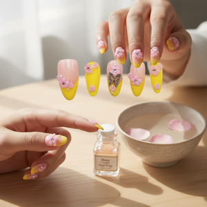 Di lusso unghie corte bara di lusso stile giallo elegante Aura fatta a mano lungo quadrato Press-On Set riutilizzabile e Halal certificato - Product Image 5