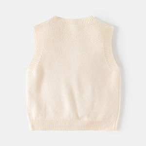 2024 Collection hiver nouveaux garçons col en v couleur unie Jacquard tricot gilet enfants <span class=keywords><strong>pull</strong></span> sans manches pour la livraison directe en gros - Product Image 3