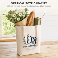 Sac fourre-tout en toile personnalisé brodé, vertical, en coton, avec longues poignées, idéal pour les librairies, les courses et l'usage quotidien