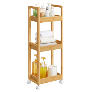 SONGMICS <span class=keywords><strong>Étagère</strong></span> de rangement multifonctionnelle durable et écologique avec <span class=keywords><strong>roulettes</strong></span>, 3 niveaux, en bambou, gain de place, pour salle de bain - Product Image 1