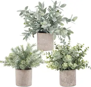 Wholesale Real Touch Artificial Mini Potted Eucalyptus Faux Plant Plastic Faked Greenery Small Plants in Pot