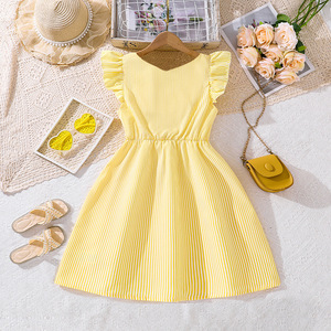 Robe d'été sans manches pour grandes filles, à rayures et pois, avec volants, manches volantées, taille cintrée, robe de princesse coupe trapèze - Product Image 2