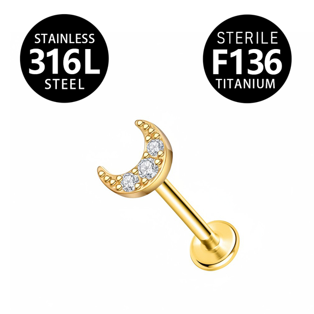 Helix Piercing Jewelry, 16G Moon Internally Threaded Helix Earrings, Flat Back Helix Cartilage Tragus Earrings for Women Men