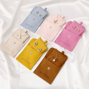 PUPPYSEW Wholesale Light Blue Jewelry Bag With Logo Microfiber Snap Button Jewelry Pouch With Insert Pad Necklace Pouch - Product Image 1