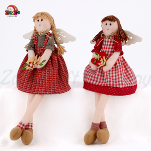 자베스 22cm 레드 그린 체크무늬 귀엽고 재미있는 앉아있는 천사 소녀 봉제 인형, 부드러운 맞춤형 컨트리 홈 데코 크리스마스 장식 - Product Image 2