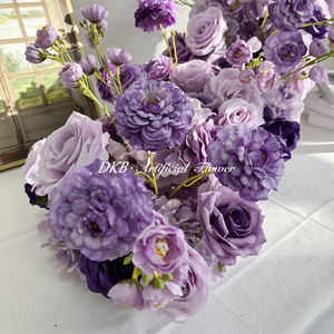 Elegante arreglo de flores artificiales para decoración de mesa, camino de mesa de 200 cm x 60 cm, seda de alta calidad, color morado. - Product Image 4