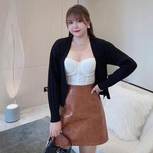 กระโปรงมินิเอวสูงทรงเอสำหรับผู้หญิงไซส์ใหญ่ กระโปรงทรงเข้ารูปสีพื้น รุ่น N8143 - Product Image 3