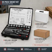 Kit d'outils de réparation automobile 59 pièces, jeu de clés à douilles CRV, barre d'extension 1/2/4 pouces, embouts de tournevis de précision, boîte métallique, poignées OEM