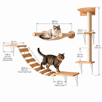 Ensemble de meubles muraux pour chat, étagères murales modulaires en bois, pont en corde, griffoir en sisal, hamac en tissu pour chats d'intérieur