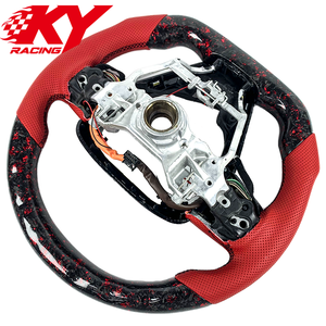 Volante deportivo personalizado de fibra de carbono forjada roja con cuero, LED y levas de cambio para Toyota Camry SE XSE TRD Corolla - Product Image 3