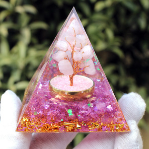 <b>Crystal</b> <b>Tree</b> Pyramid Resin Epoxy Craft Rose Quartz Copper Home Decoration Desktop Ornament - Product Image 1