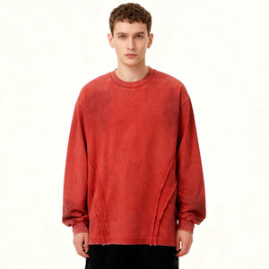 Sudadera Roja Oversize con Cuello Redondo y Lavado Ácido para <span class=keywords><strong>Hombre</strong></span>, con Logotipo Personalizable - Ropa Casual Urbana de Corte Holgado - Product Image 2