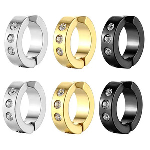 Clip-on <b>Earrings</b> <b>For</b> Women <b>Men</b> <b>Stud</b> <b>Earrings</b> Gold Black Steel Round Bezel Setting Fashion Jewelry Non-Pierced <b>Earring</b> - Product Image 1