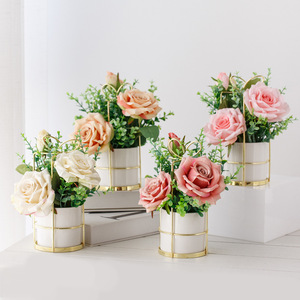 Set de Flores Artificiales Mariposa de Lago Oeste, Flor de Seda, Jarrón de Metal, Decoración de Mesa Estilo Nórdico, 40cm de Altura - Product Image 3