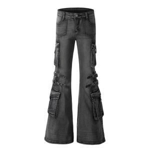 Pantalon droit en jean Y2K Spicy Girl 2025, style cowboy, avec boutons métalliques et délavage clair |   Vente en gros personnalisable - Product Image 2