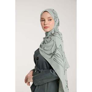 Pañuelo de Seda Satinada de Lujo Pure Tone con Diseño Personalizado de Hojas en Verde Claro con Detalles Oscuros para Primavera/Verano - Product Image 4