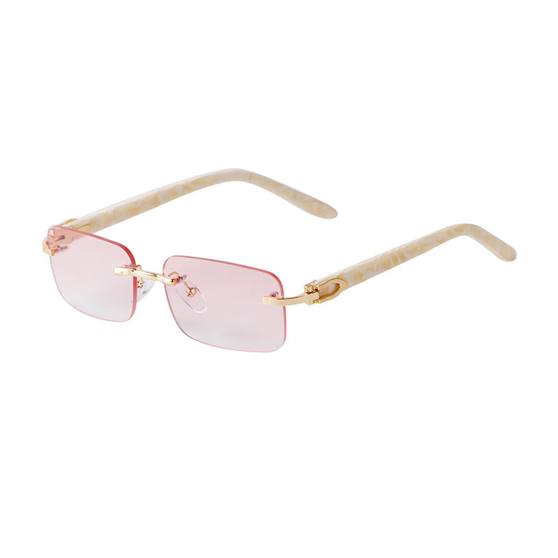 ADE WU STY520C Pink Lenses Retro Frameless Sunglasses Women Rimless  Rectangle Eyewear Square Block Blue Light Clear Glasses