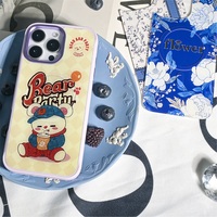 Coque de téléphone à panneau arrière magnétique remplaçable pour iphone 17 / 17pro/17promax/17air avec l'ours à chapeau bleu doré