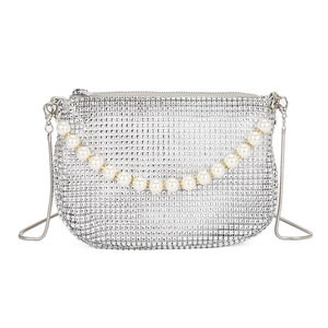 Fashion Classic Full Drill Hourglass Ladies Evening Clutch Bag Pearl Hand Diamond Design Chain Strap Magnetic Closure Polyester - Product Image 5