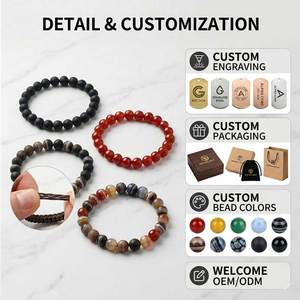 กำไลข้อมือหินธรรมชาติทรงกลมขนาด 6/8/10 มม. ทำจากอาเกต ประดับด้วยคริสตัลและลูกปัด สำหรับผู้หญิงและผู้ชาย ขายดี - Product Image 2