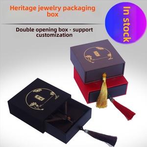 กล่องเก็บเครื่องประดับโบราณสไตล์เรโทร พร้อมพู่ห้อย ตกแต่งด้วยทองโบราณ กล่องหนังทรงสี่เหลี่ยมสำหรับใส่กำไลหยก - Product Image 5