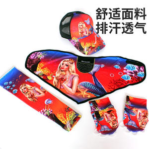 Ensemble de protection solaire pour la pêche en quatre pièces UPF 50 anti-UV unisexe : chapeau en maille, masque facial, manchons et gants – Bleu, Rouge, Gris, Noir - Product Image 5