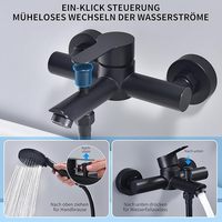 Keran Mandi dengan Pancuran Tangan, Keran Mixer Dinding Warna Hitam Doff, 2 Outlet Keran Mixer Tuas Tunggal dengan Pancuran Mandi