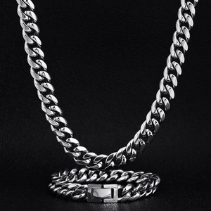 KRKC-Conjunto de cadena cubana personalizada de acero inoxidable, joyería de alta calidad chapada en oro de 14K, 10mm, Hip Hop, negro, Arco Iris, collar de eslabones cubanos - Product Image 3