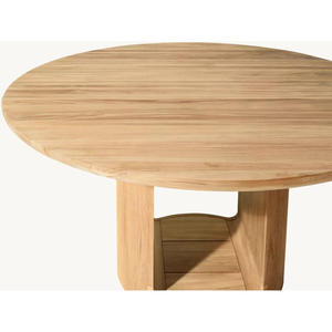 Modern Weathered Natural Solid Wood Furniture Custom Color Arm Chairs Set <b>Round</b> Outdoor Teak <b>Patio</b> Dining <b>Table</b> - Product Image 2