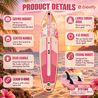 Planche à pagaie gonflable large rose corail ENTROFFY avec anneaux de fixation bungee pour adultes, débutants et loisirs